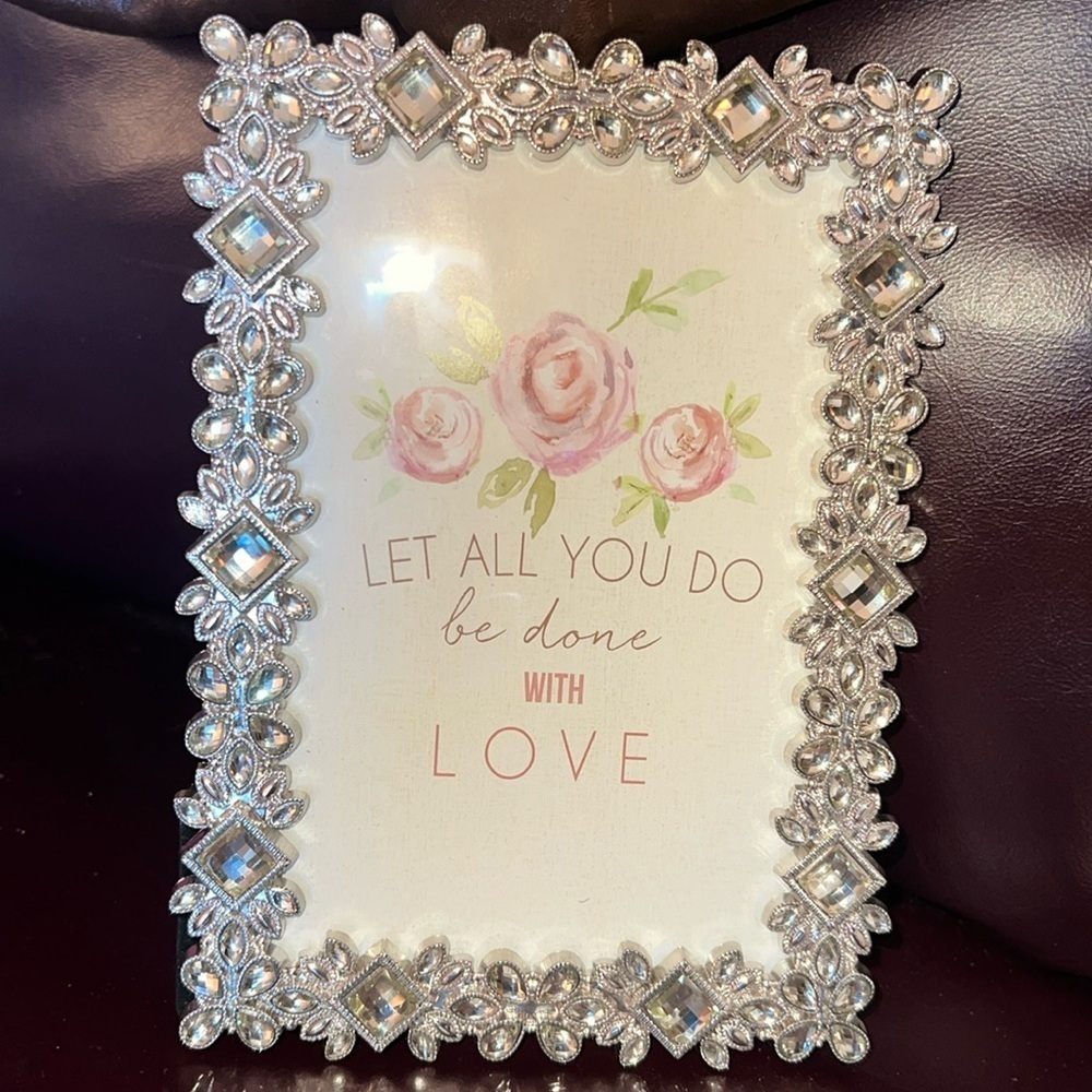 Luxe Collection Picture Photo 4 x 6 Frame NEW with Tags Silver Clear Crystals